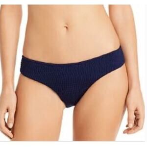 PEIXOTO Smocked Bikini Bottom in Navy Blue Shimmer Swimwear Size M